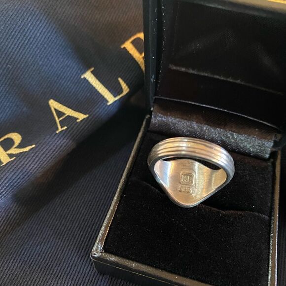 Ralph Lauren 925 Sterling Silver Onyx Lion Intaglio Signet Ring - Picture 11 of 16